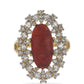 Anillo de Plata Bañada en Oro con Coral de Esponja Roja y Topacio Blanco