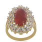 Anillo de Plata Bañada en Oro con Coral de Esponja Roja y Topacio Blanco