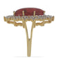 Anillo de Plata Bañada en Oro con Coral de Esponja Roja y Topacio Blanco