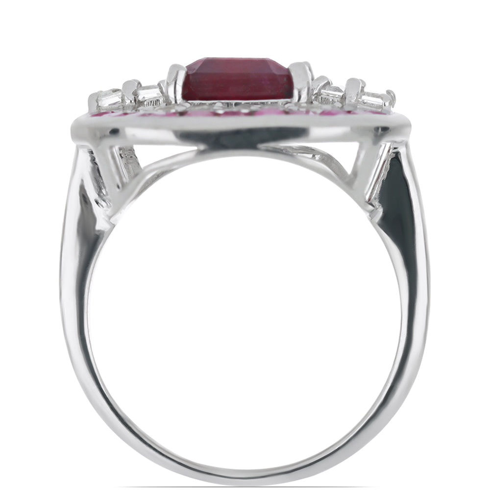 Anillo de Plata con Rubí de Madagascar y Topacio Blanco 2 
