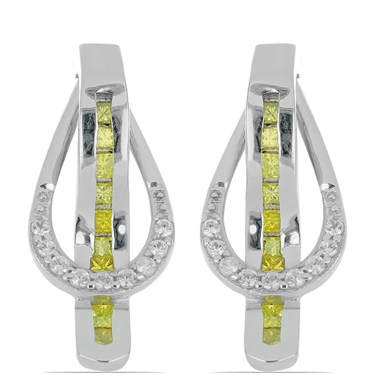 Pendientes de Plata con Diamante Amarillo y Zircón Blanco