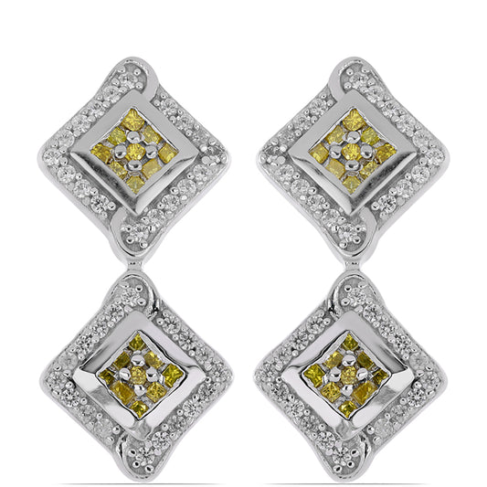 Pendientes de Plata con Diamante Amarillo y Zircón Blanco
