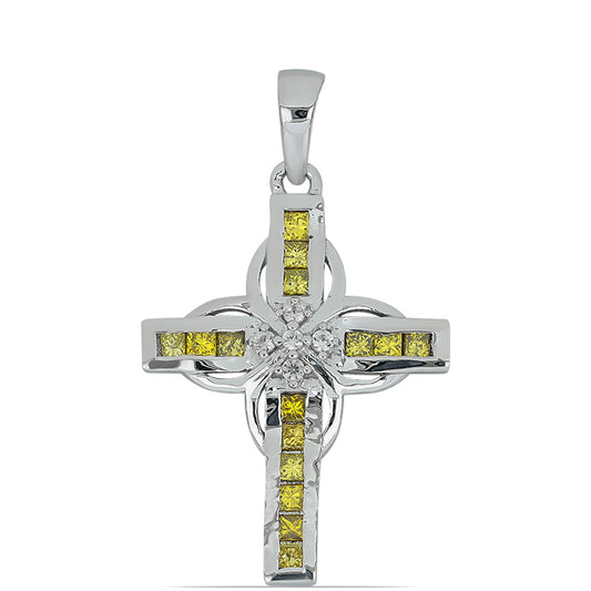 Colgante de Plata con Diamante Amarillo y Zircón Blanco