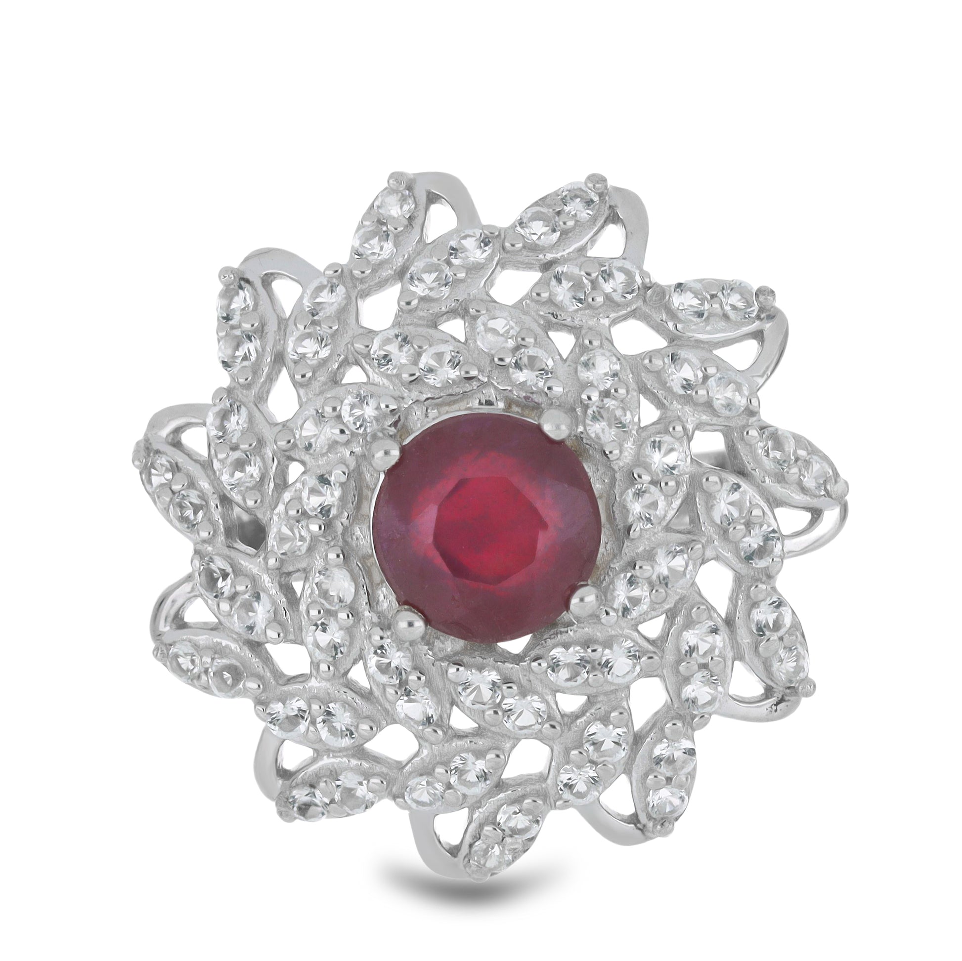 Anillo de Plata con Rubí de Madagascar y Topacio Blanco 1 