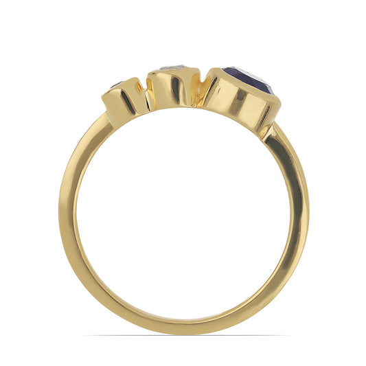 Anillo de Plata Bañada en Oro con Amatista de Zambia y Topacio Blanco