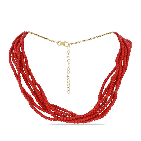 Collar de Plata Bañada en Oro con Coral de Esponja Roja