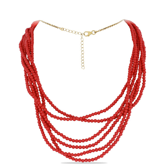 Collar de Plata Bañada en Oro con Coral de Esponja Roja