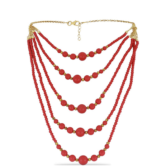 Collar de Plata Bañada en Oro con Coral de Esponja Roja