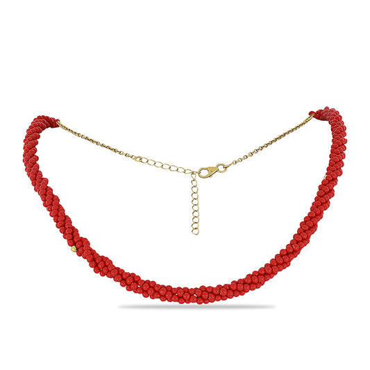 Collar de Plata Bañada en Oro con Coral de Esponja Roja