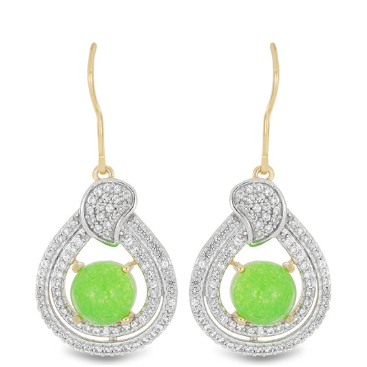 Pendientes de Plata Bañada en Oro con Jadeíta verde del Río Marsden y Topacio Blanco