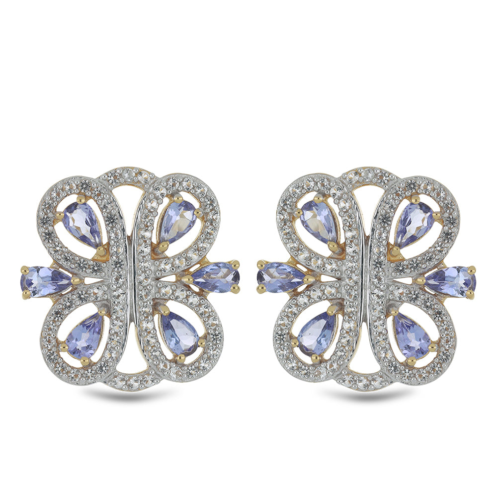 Pendientes de Plata Bañada en Oro con Tanzanita AA y Topacio Blanco