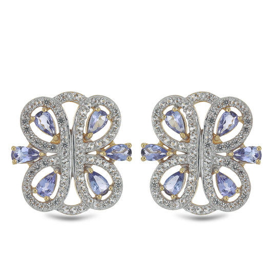 Pendientes de Plata Bañada en Oro con Tanzanita AA y Topacio Blanco