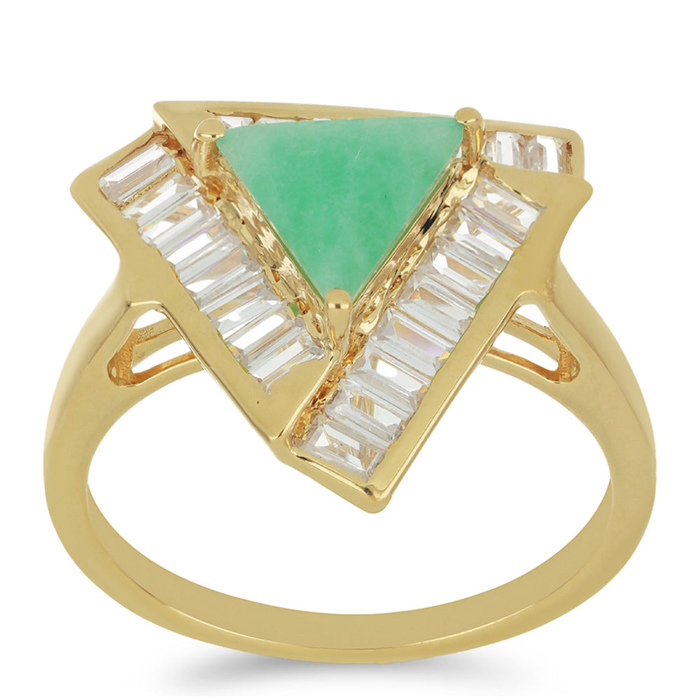 Anillo de Plata Bañada en Oro con Esmeralda de Brasil y Zircón Blanco 3 