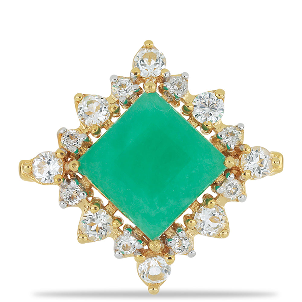 Anillo de Plata Bañada en Oro con Esmeralda de Brasil y Topacio Blanco 1 