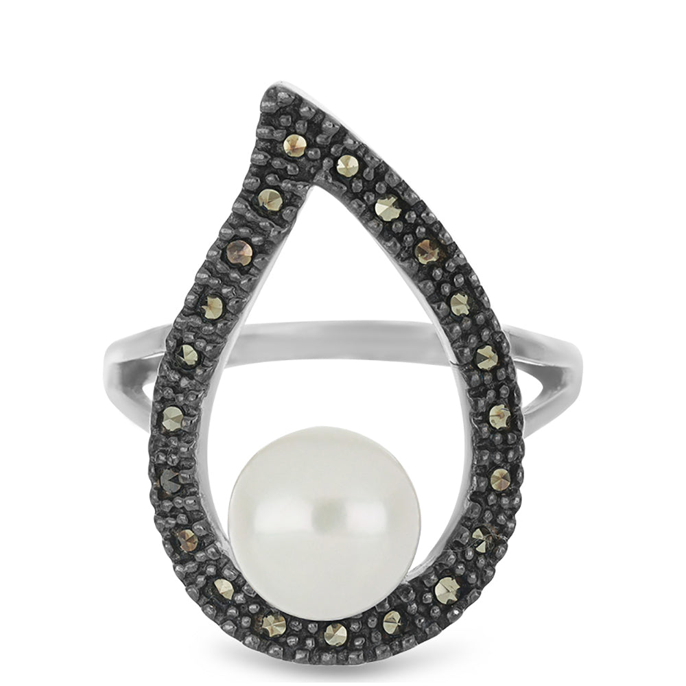 Anillo de Plata con Marcasita de Austria y Perla Blanca 1 