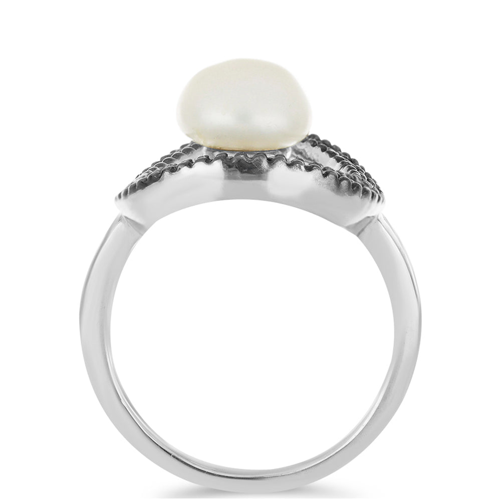 Anillo de Plata con Marcasita de Austria y Perla Blanca 2 