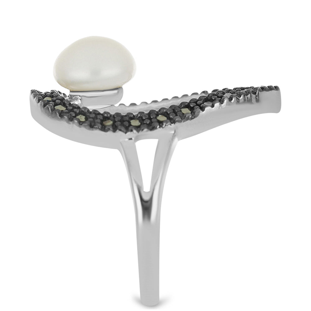 Anillo de Plata con Marcasita de Austria y Perla Blanca 4 