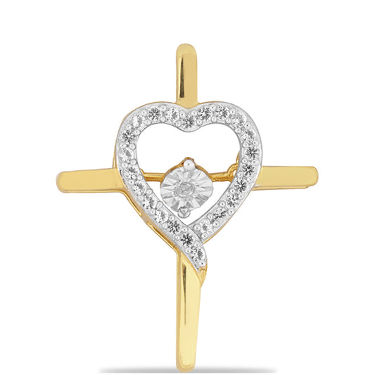 Cruz Colgante de Plata Bañada en Oro con Diamante Danzantes y Topacio Blanco