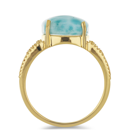 Anillo de Plata Bañada en Oro con Larimar