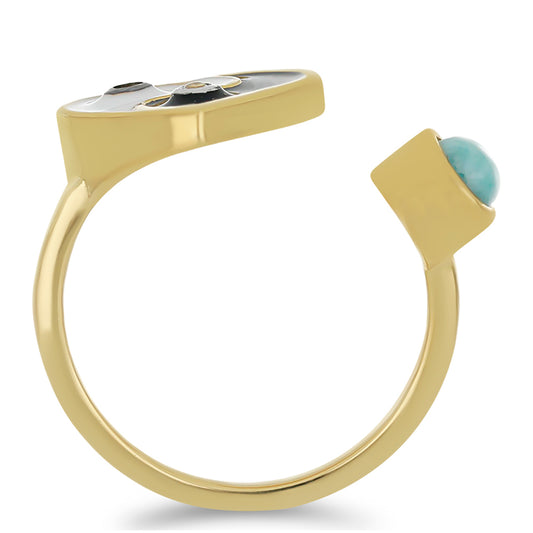 Anillo de Plata Bañada en Oro con Esmalte y Larimar