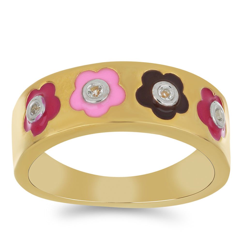 Anillo de Plata Bañada en Oro con Esmalte y Topacio Blanco 3 
