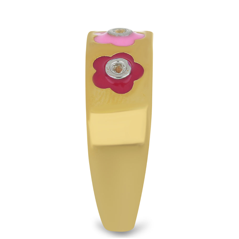 Anillo de Plata Bañada en Oro con Esmalte y Topacio Blanco 4 