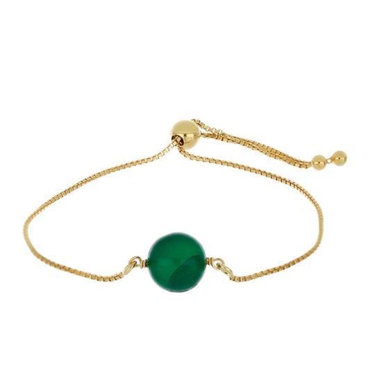 Pulsera de Plata Bañada en Oro con Ágata Verde