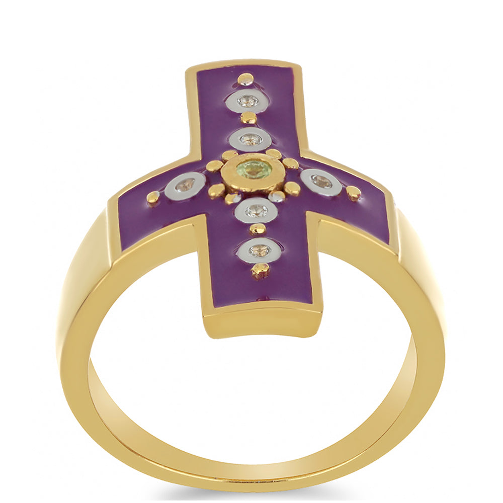 Anillo de Plata Bañada en Oro con Esmalte y Peridoto de Changbai 3 