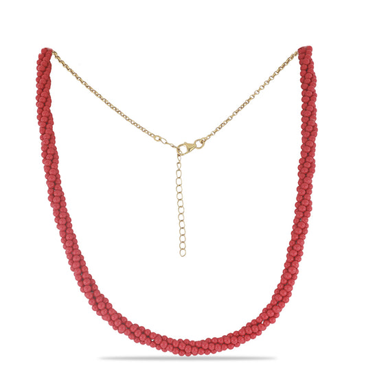 Collar de Plata Bañada en Oro con Coral de Esponja Roja