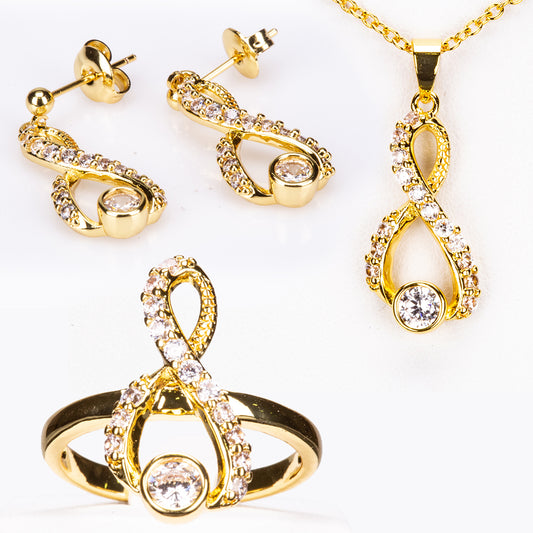 Conjunto de Aleación Bañado en Oro con Cristal Emporia® Blanco (Collar +Pendientes +Colgante )