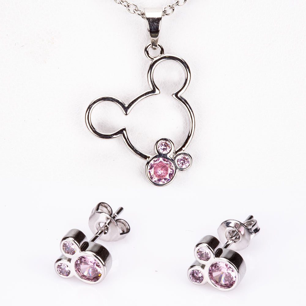 Conjunto de Aleación Bañado en Oro Blanco con Cristal Emporia® Rosa ( Collar +Pendientes +Colgante ) 1 