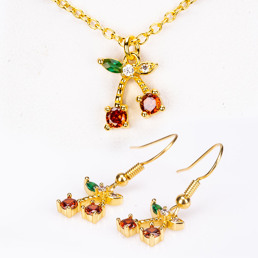 Conjunto de Aleación Bañado en Oro con Cristal Emporia® Rojo (Collar +Pendientes +Colgante )
